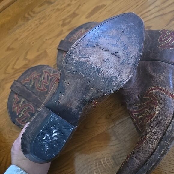 French's Western 12" Cowboy Boots 1100 Brown Embroidered Leather Women's Sz 9.5M - Picture 9 of 12